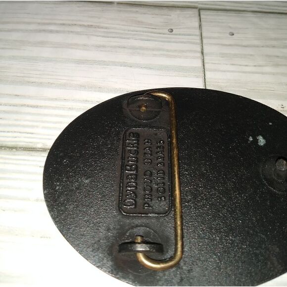 DynaBuckle Provo Utah Solid Brass Vintage Belt Buckle Copperstone Gold Cyprus - Picture 5 of 8